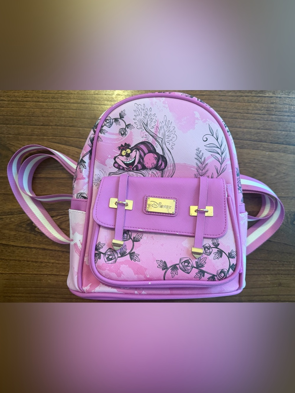 Disney Pink Cheshire Cat Mini Backpack with Gold Hardware